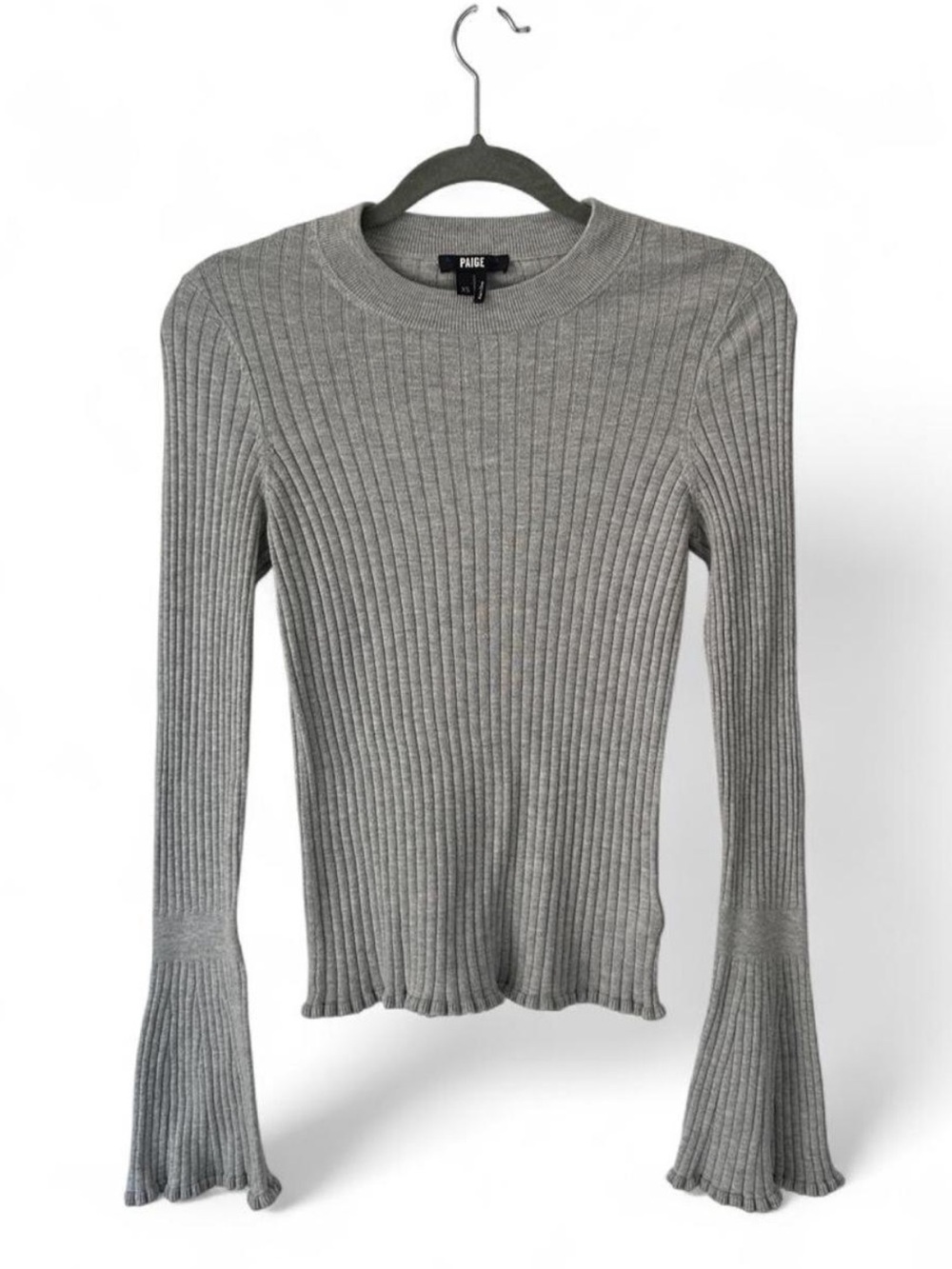 Paige Bell Sleeve Ribbed Top in Gray | Size XS